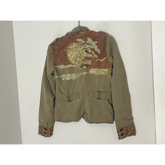 Da-nang Silk Jacket With Embroidered Sunset Moon Military XS/S - Picture 1 of 16